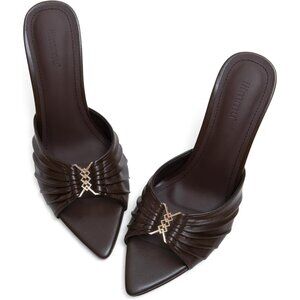 Women's Dark Brown Faux Leather High Heels with Pointed Peep Toe Heeled Sandals